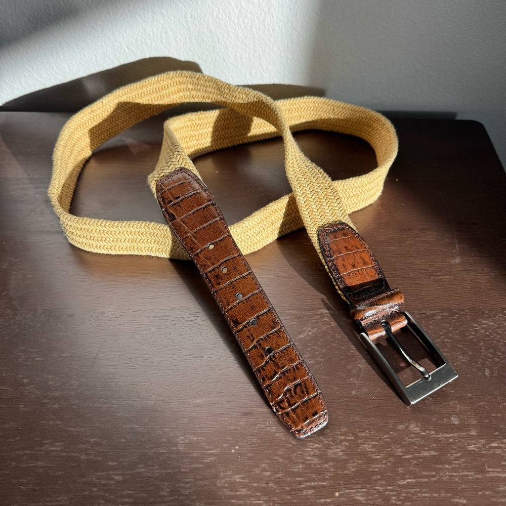 Fabrio Woven Straw Belt with Leather Tabs – XL (42–44)